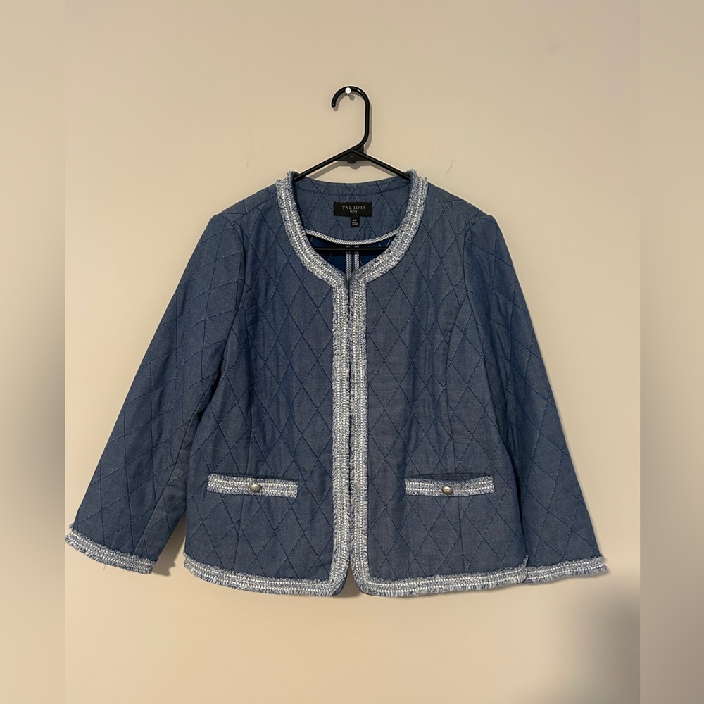 Talbots Fringe Quilted Chambray Jacket
